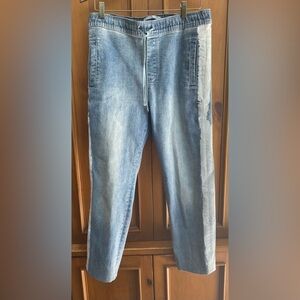 COCURATA Vision Quest jeans hand painted size Medium elastic waist white stripe